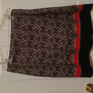 Lord and Taylor Woman black, beige, cream and red print lined skirt Size 14W